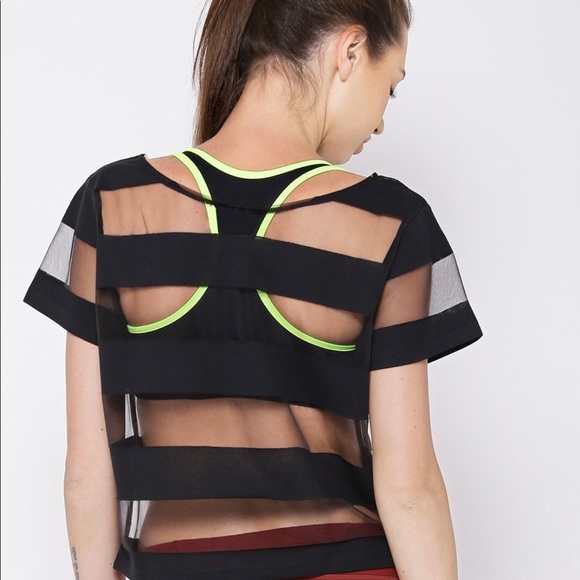 Reebok women Black D layer set-striped semi sheer boxy studio top - Picture 4 of 11